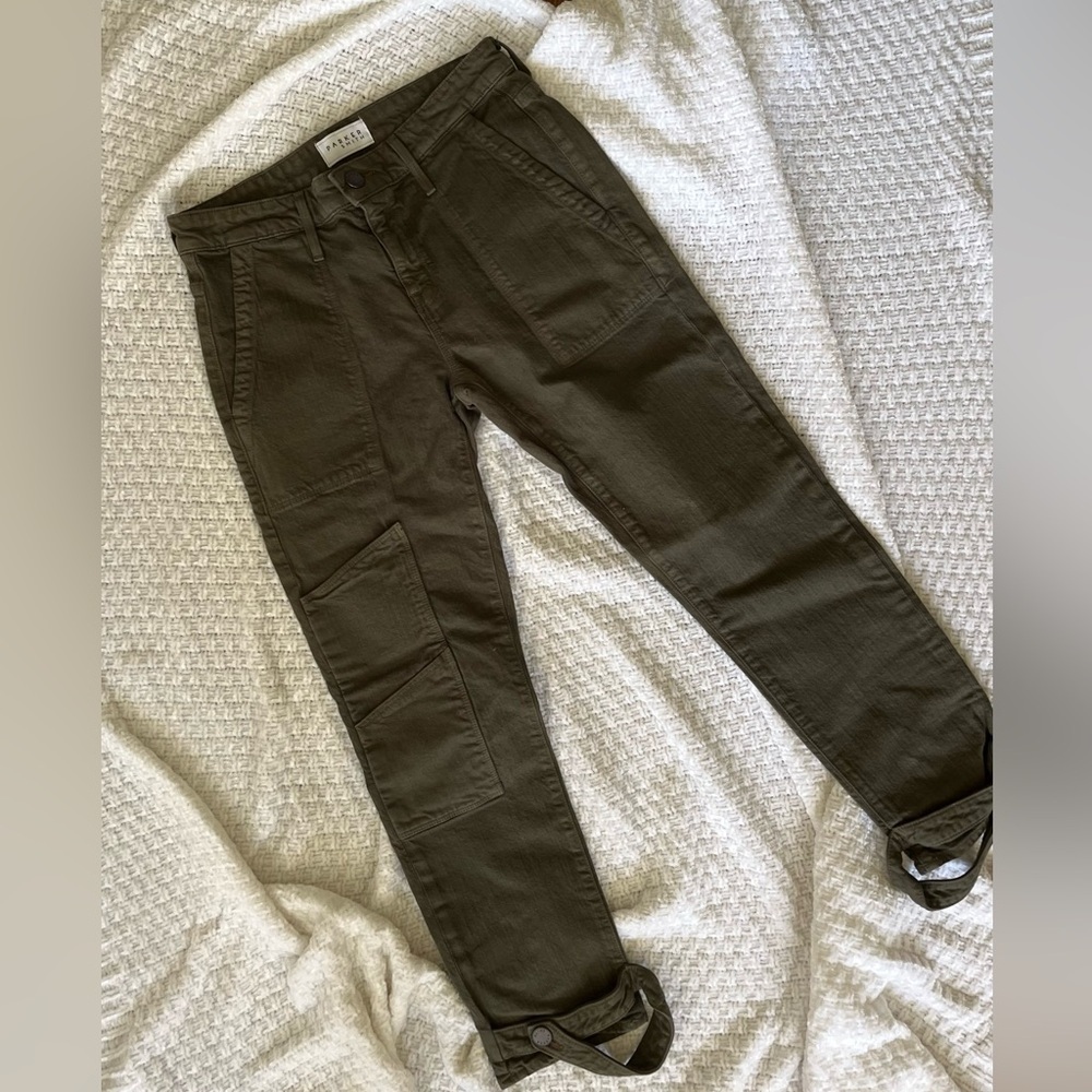 Pants Cargo Utility Parker Smith Khaki Olive Green Slim Leg 2/26 Vintage Retro - Picture 10 of 10